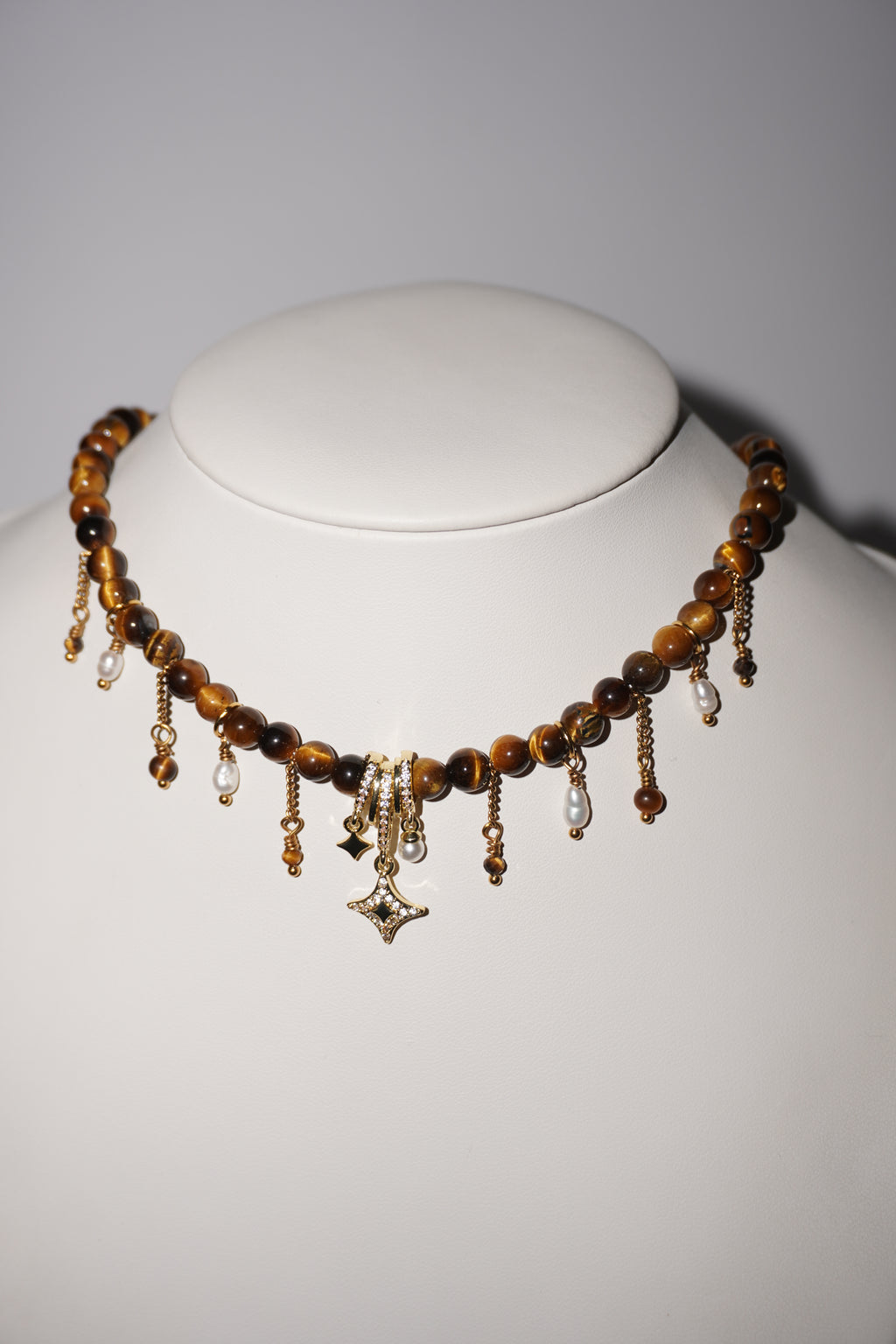 Amalia | Tigerauge Kette | Edelstahl Gold