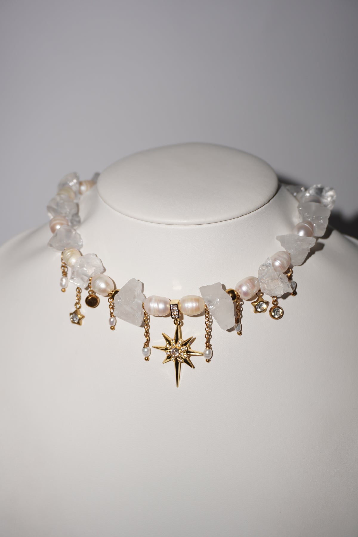Raw | Bergkristall Kette | Edelstahl Gold