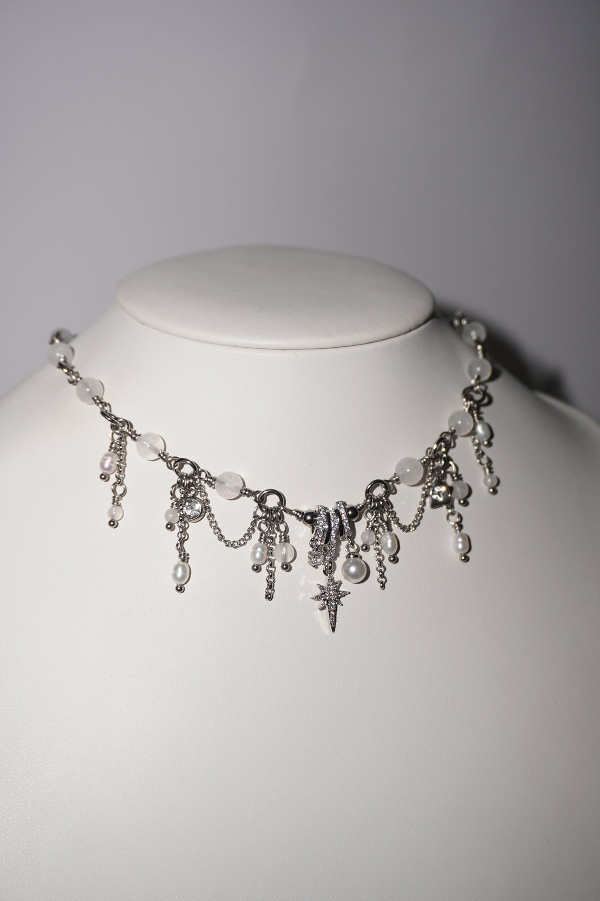 Kirakira | Weiße Jade Kette | Edelstahl Silber