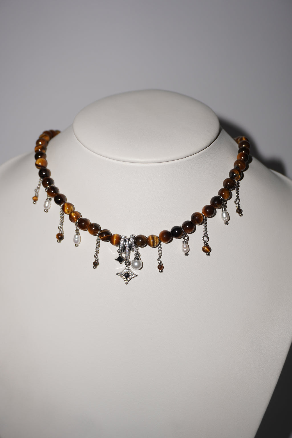 Amalia | Tigerauge Kette | Edelstahl Silber