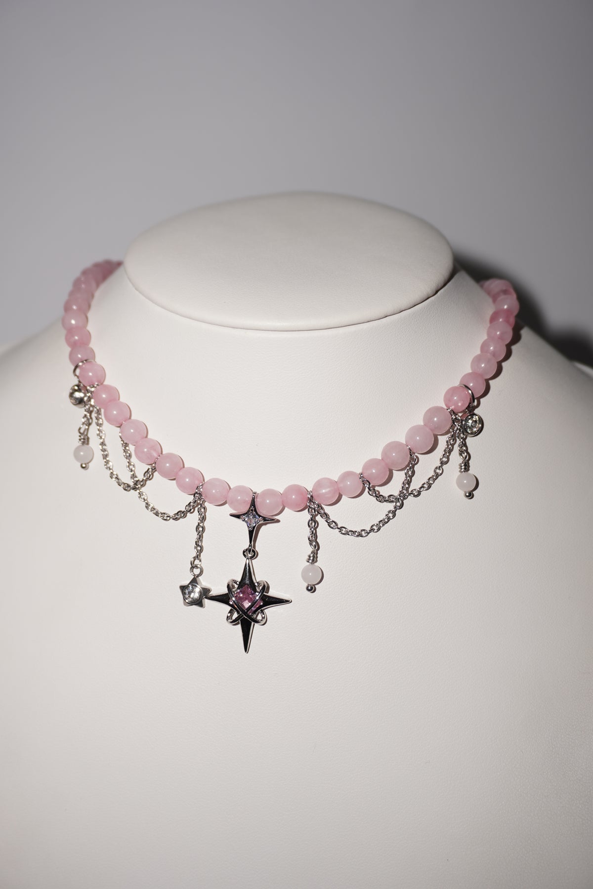 Stella | Rosenquarz Kette | Edelstahl Silber