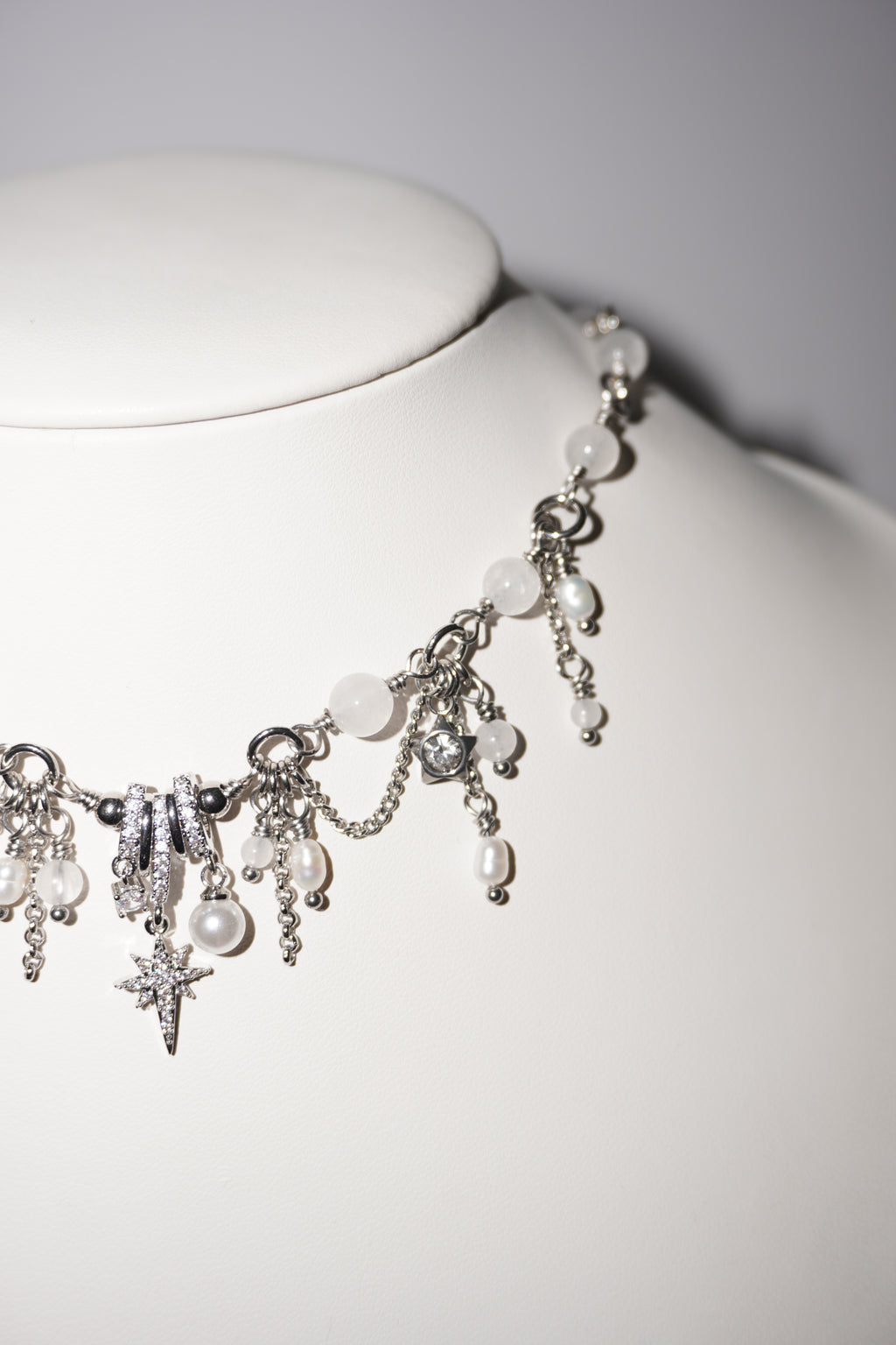 Kirakira | Weiße Jade Kette | Edelstahl Silber