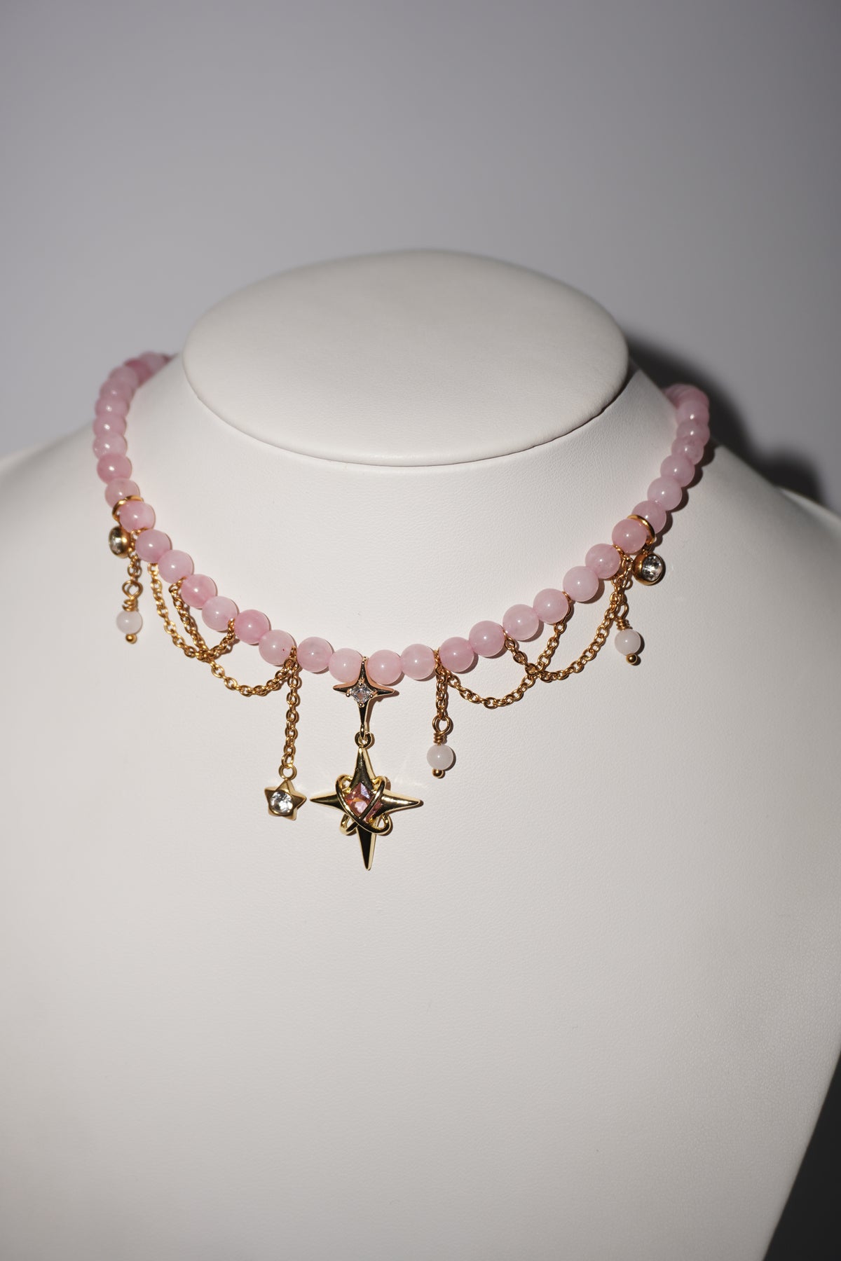 Stella | Rosenquarz Kette | Edelstahl Gold